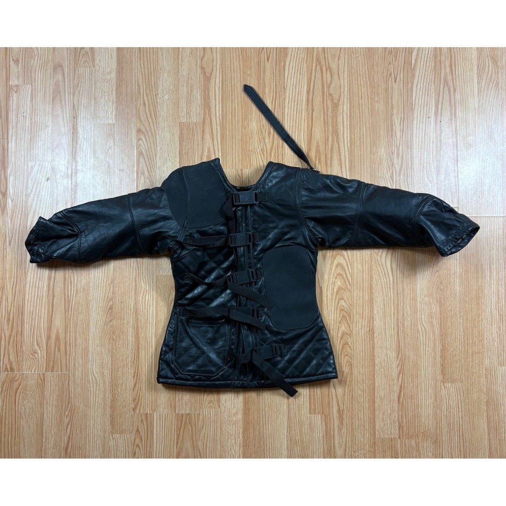 Vintage Black Leather Shooting Jacket Padded Marksman Competition Coat Buckle